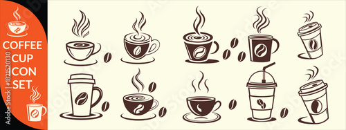 Coffee cup icon. Set of vector cups with coffee. Coffee cup logo. big coffee set design .