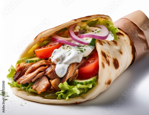 a delicious greek gyros on a white background