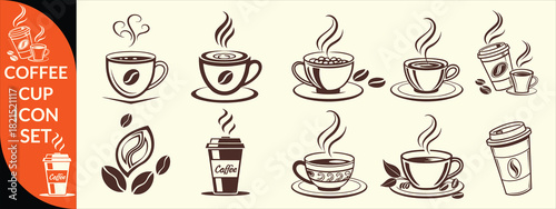 Coffee cup icon. Set of vector cups with coffee. Coffee cup logo. big coffee set design .
