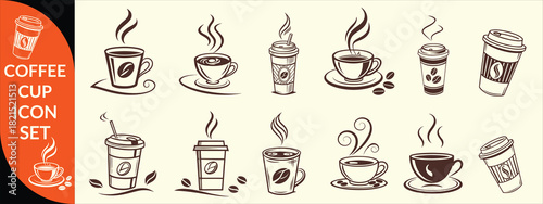 Coffee cup icon. Set of vector cups with coffee. Coffee cup logo. big coffee set design .