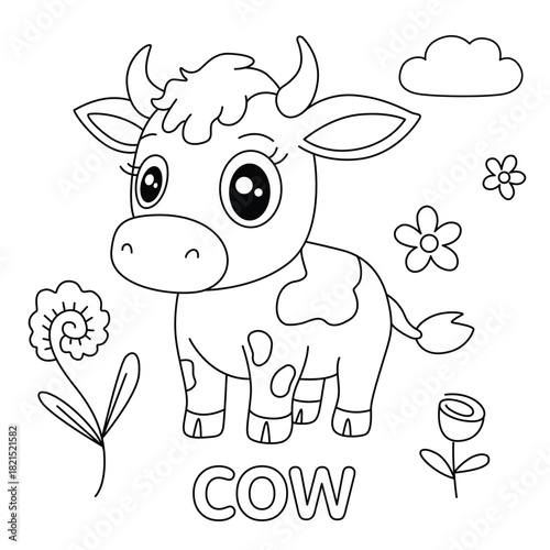 Cute Cow Surrounded by Flowers Coloring Page