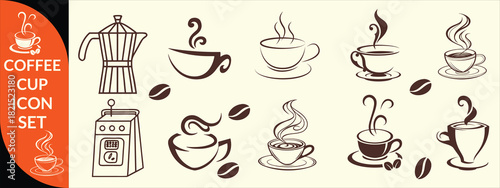 Coffee cup icon. Set of vector cups with coffee. Coffee cup logo. big coffee set design .