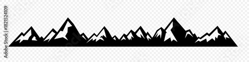 Black mountain range with snowy peaks. Minimalist jagged ridge border vector for adventure, climbing, trekking and outdoor design