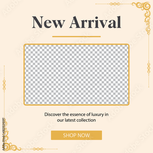 New arrival announcement with placeholder for product image and call to action