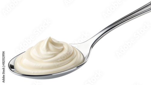 photo of a spoon of creamy white substance, detailed, highly realistic, studio lighting, 8K resolution