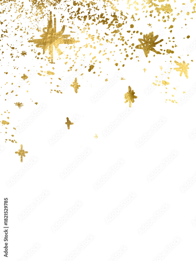 Obraz premium Snowflakes and stars border the isolated PNG illustration.Transparent PNG. Golden snowfall with sparkling snowflakes, a frosty glow, gold particles, and a magical winter overlay for holiday projects.