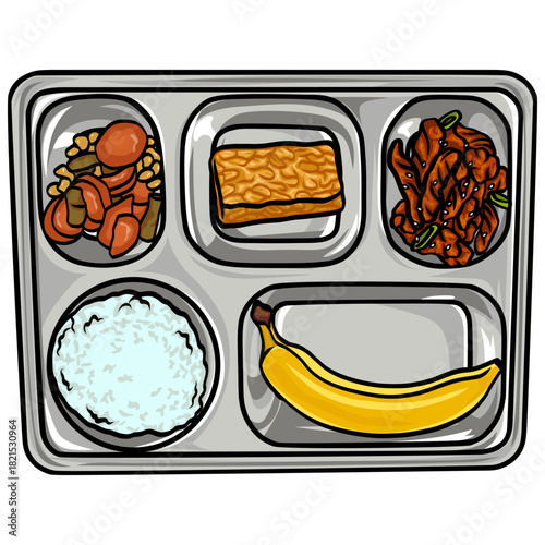 School Lunch Tray with Food Illustration