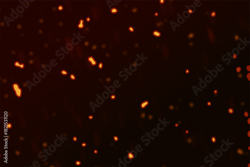 Atmospheric dark background illuminated by vibrant, shimmering golden-orange particles, resembling glowing embers, scattered sparks, or abstract bokeh lights effect