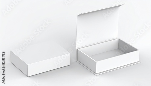 White folding gift box - Opened and closed gift box. 3d rendering mock up.