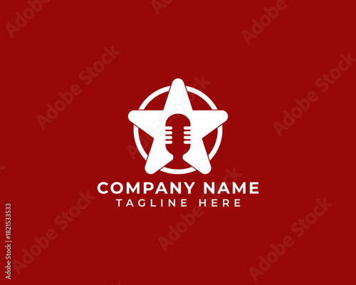 A white star logo with a microphone silhouette inside a circle on a red background.
