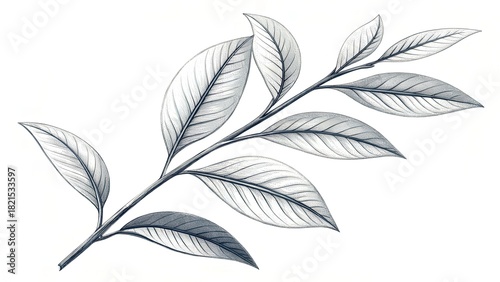 Thin-Line Ink Style Leaf Branch Art – Elegant Minimal Botanical Drawing