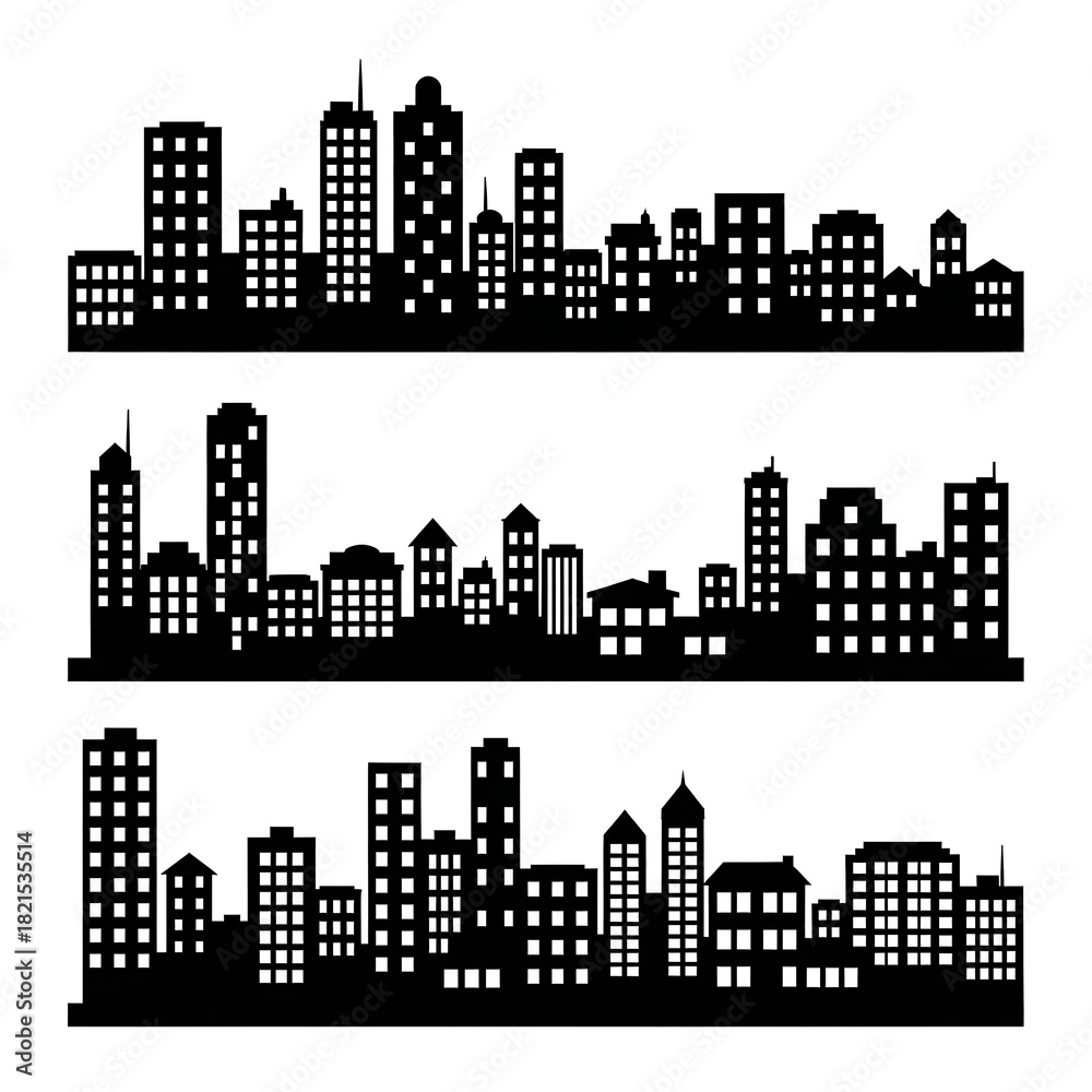 Fototapeta premium Black city skyline silhouette