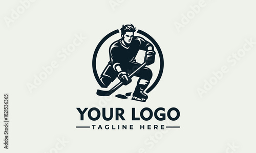 Hockey Player Illustration Vector Logo Design for Sports Team