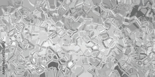 Abstract grayscale geometric pattern resembling cracked ice or crystalline structures with a metallic sheen and textured surface