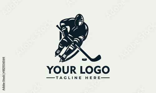 Awesome Hockey Player Vector Logo Illustration