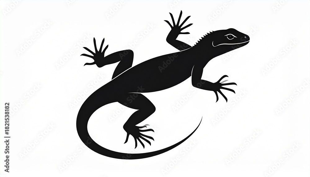 Naklejka premium Black Silhouette of a Lizard on a White Background