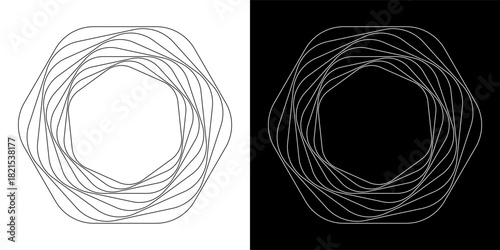 Circle with wave lines as dynamic abstract vector background or logo or icon. Flower concept. Black spiral on white background and white spiral on black background