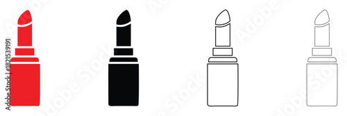 women's lip stick vector icon, woman makeup lipstick product vector symbol silhouette and line art