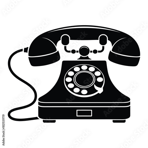 Retro rotary dial telephone silhouette icon