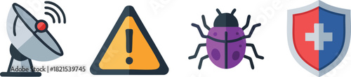 Digital Security Icons Communication, Warning, Threat, and Protection Symbols
