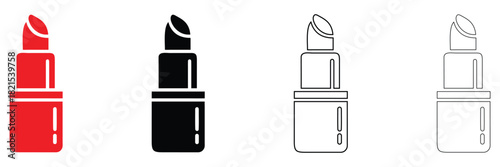 women's lip stick vector icon, woman makeup lipstick product vector symbol silhouette and line art