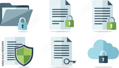Data Security Files and Cloud Protection with Padlocks, Shield, and Key