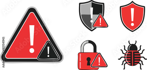 Warning Signs Alert Icons for Security, Danger, and Prevention
