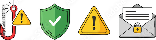 Cybersecurity Threat Icons Phishing, Protection, and Email Security