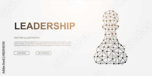 Polygonal wireframe chess pawn in geometric abstract style, symbolizing leadership potential, learning, and strategic growth