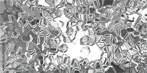 Abstract monochromatic background with a mosaic of irregular, glossy, and reflective polygonal shapes in shades of gray and white, creating a futuristic and metallic visual effect for technology