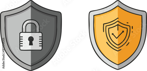 Security and Protection Shields with Padlock and Checkmark Icons