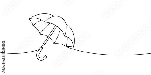 Stylized umbrella in continuous line drawing, elegant minimalist vector representing weather, safety and rain protection