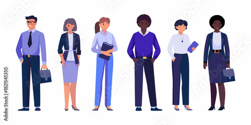 Diverse group of business professionals standing together on white background