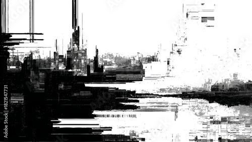 Abstract glitch art city skyline digital corruption fragmented pixels design isolated on transparent background, Vector, illustration