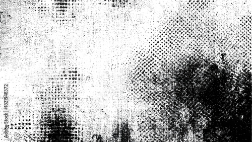 Gritty black and white halftone texture with distressed grunge overlay pattern isolated on transparent background, Vector, illustration