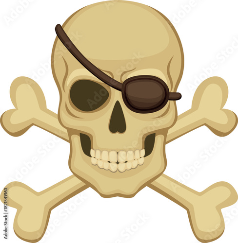A skull with a pirate s eye patch and a skull and crossbones