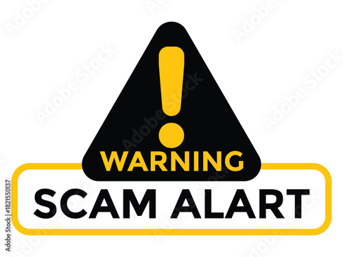 Scam Alert Notification Warning Banner – Financial Fraud Warning Pop-Up, Malware Attack Security Vector
