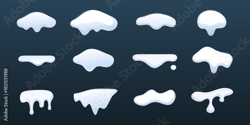 Set of cartoon snow caps and drips for winter design
