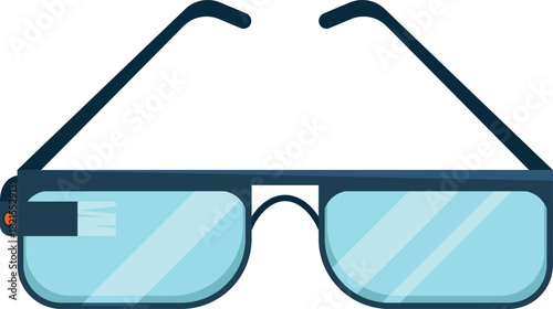 A pair of blue glasses with a camera lens on the side