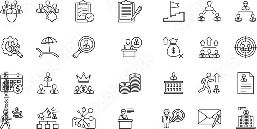 Human resources line icons, business management, recruitment, career development, vector symbol set