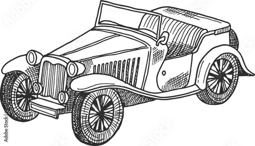 A vintage car with a sunroof and a hood