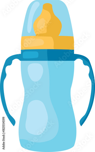 A baby bottle with a yellow top