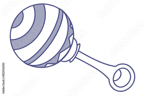 single baby rattle icon, sphere + handle built from smooth geometry, flat symmetry, business-friendly toy symbol, transparent background