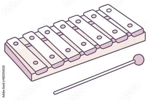 single xylophone toy icon, clean rectangular bars, minimal mallets, pastel kids-style palette, transparent background