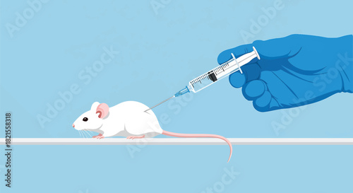 Laboratory Mouse Undergoing Injection by Gloved Hand during Scientific Experiment for Medical Research and Development with Focus on Disease Prevention and Treatment