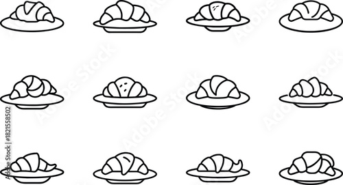 Minimalist Food & Drink Line Art Icon Set – Breakfast, Snacks, Coffee, Pastry, Pizza, Ramen, Wine, Asian Cuisine – Editable Black Outline Vector Bundle for Digital Use