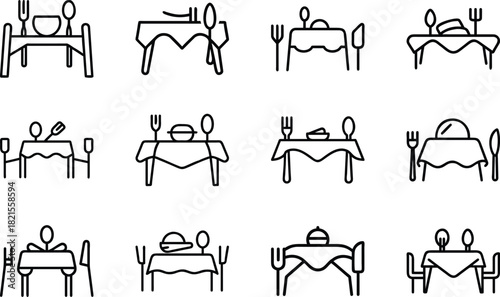 Minimalist Food & Drink Line Art Icon Set – Breakfast, Snacks, Coffee, Pastry, Pizza, Ramen, Wine, Asian Cuisine – Editable Black Outline Vector Bundle for Digital Use