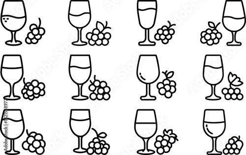 Minimalist Food & Drink Line Art Icon Set – Breakfast, Snacks, Coffee, Pastry, Pizza, Ramen, Wine, Asian Cuisine – Editable Black Outline Vector Bundle for Digital Use