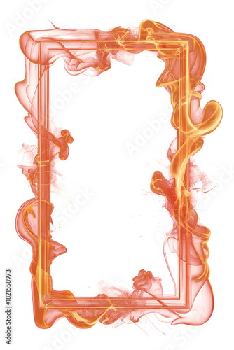 Vertical fiery smoke frame with glowing orange flame swirls on transparent background for dynamic overlay, poster design, and dramatic visual effects