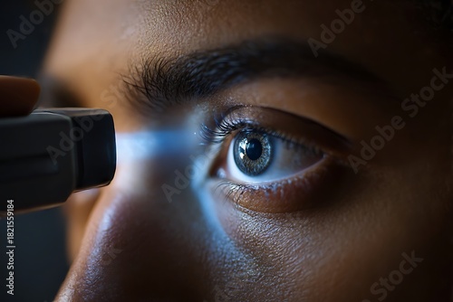 Close up of a person s eye being examined with a medical instrument